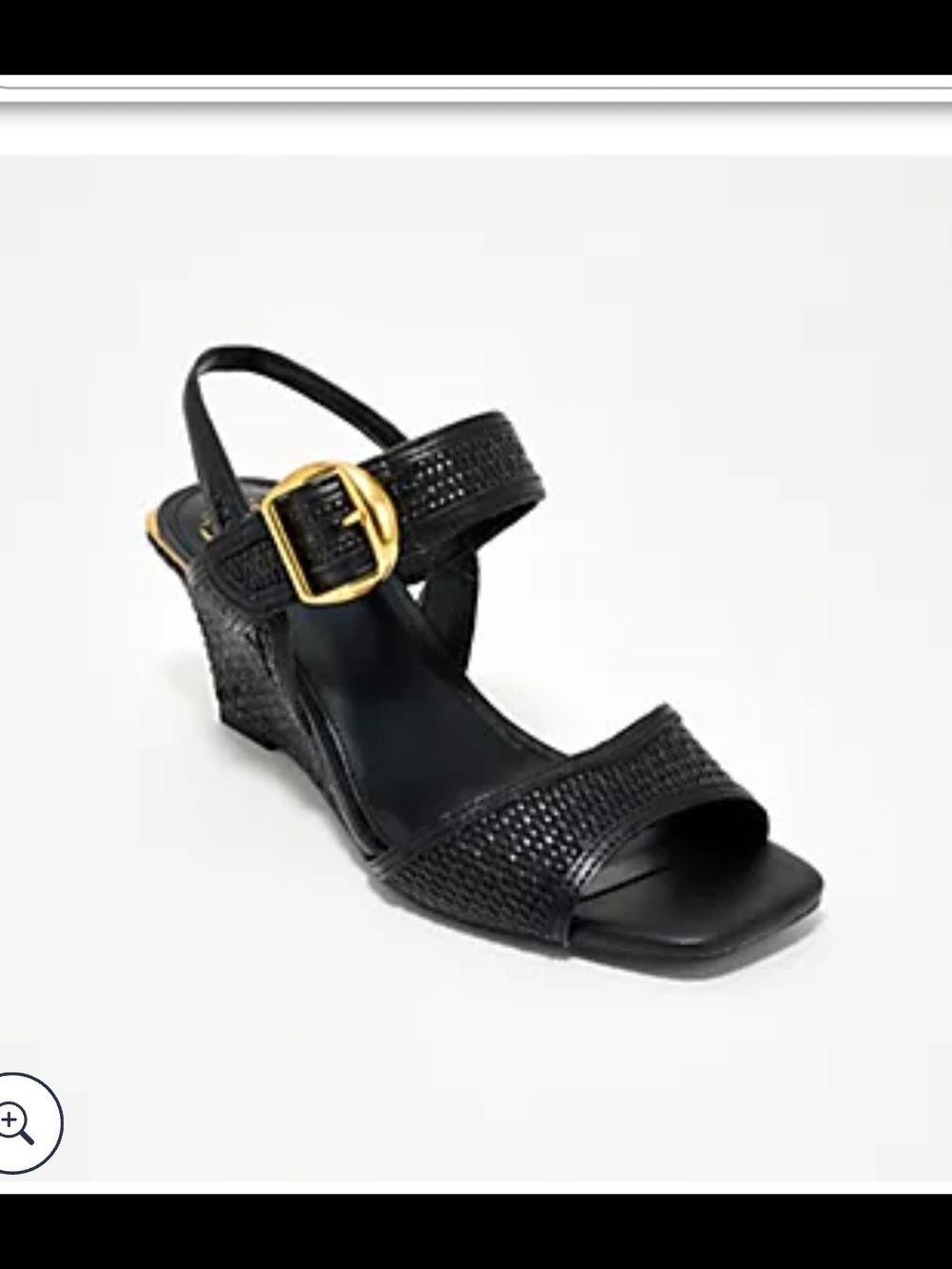 Vince Camuto Black Woven Slingback Wedge with Gold Buckle